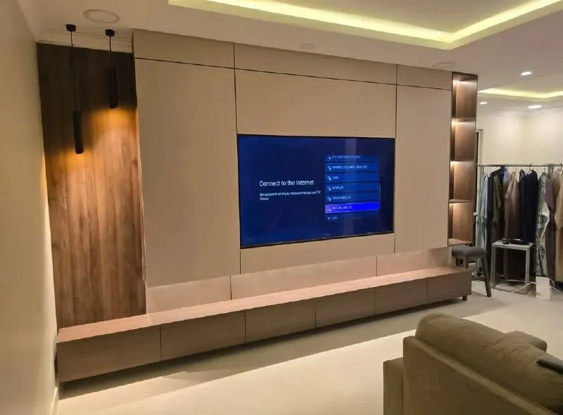 خلفية تلفزيون بديل الشيبورد مودرن مع اضاءة ليد